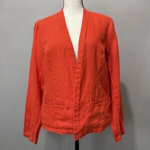 Tahari 100% Linen Cardigan Jacket Womens Sz S Coral Quiet Luxury Resort Coastal
